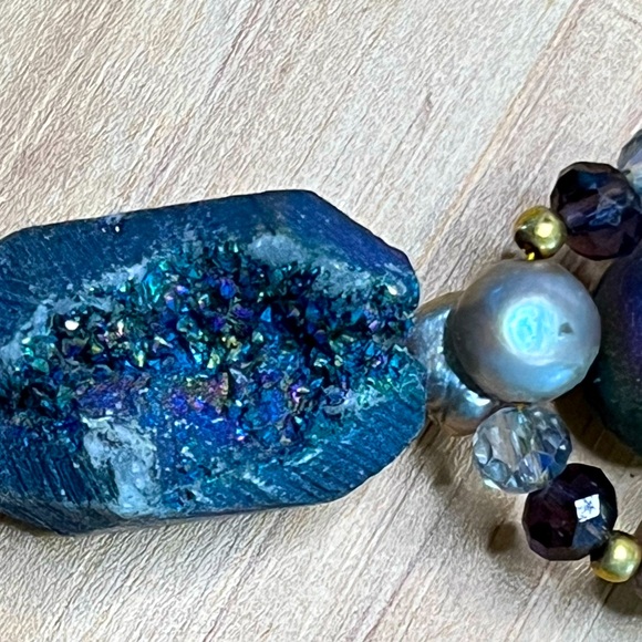 Aura Rainbow Druzy Beaded Necklace & Earring Set, Vintage - Picture 9 of 11